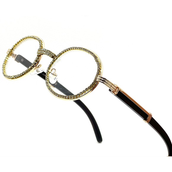 Accessories - Eye Glasses Round Frame Gold Clear Lens Fashion Eyewear Party Music Festival Ice